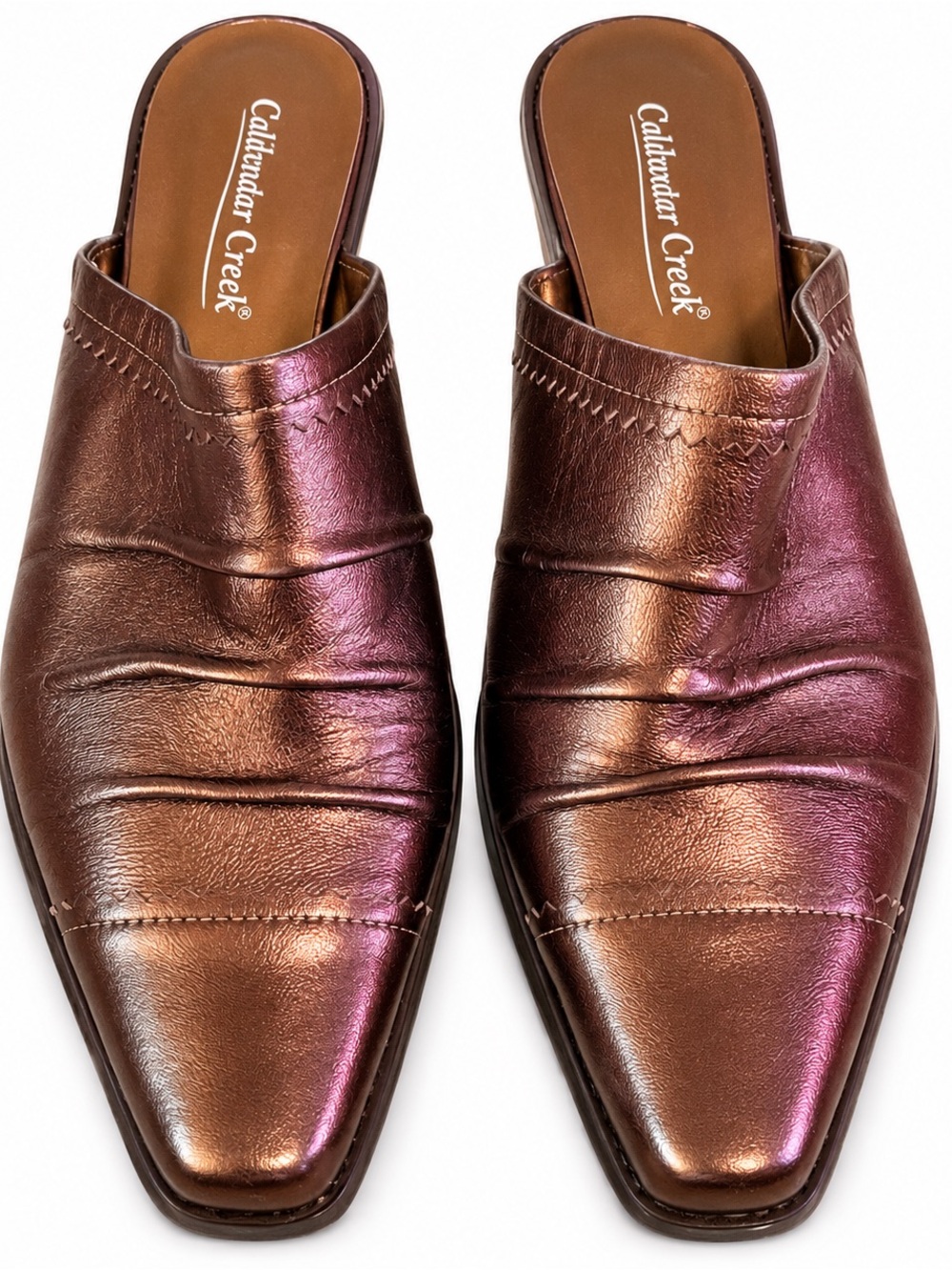 Caliwander Creek Metallic Bronze Leather Mules Heels Size 9.5